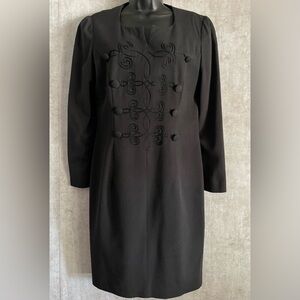 Vintage Santa Fe Charcoal Gray Embroidered Long Sleeve Sheath Dress Sz 6